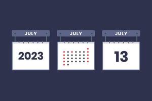 2023 calendar design July 13 icon. 13th July calendar schedule, appointment, important date concept. vector