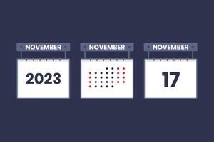 2023 calendar design November 17 icon. 17th November calendar schedule, appointment, important date concept. vector