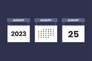 2023 calendar design August 25 icon. 25th August calendar schedule, appointment, important date concept. vector