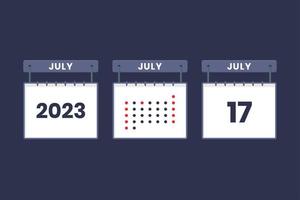 2023 calendar design July 17 icon. 17th July calendar schedule, appointment, important date concept. vector