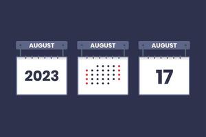 2023 calendar design August 17 icon. 17th August calendar schedule, appointment, important date concept. vector