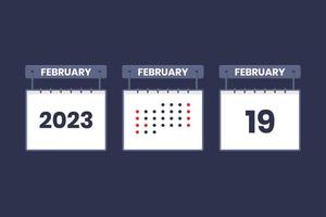 Diseño de calendario 2023 icono del 19 de febrero. Calendario del 19 de febrero, cita, concepto de fecha importante. vector
