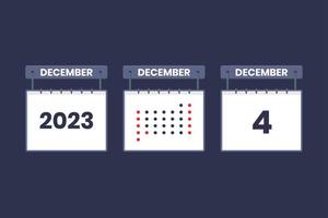 2023 calendar design December 4 icon. 4th December calendar schedule, appointment, important date concept. vector