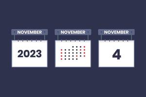 2023 calendar design November 4 icon. 4th November calendar schedule, appointment, important date concept. vector