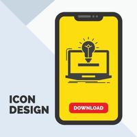 laptop. solution. idea. bulb. solution Glyph Icon in Mobile for Download Page. Yellow Background vector