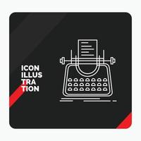 Red and Black Creative presentation Background for Article. blog. story. typewriter. writer Line Icon vector