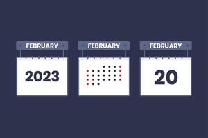 2023 calendar design February 20 icon. 20th February calendar schedule, appointment, important date concept. vector