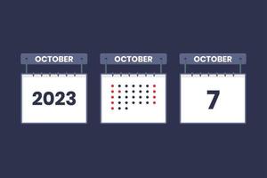 2023 calendar design October 7 icon. 7th October calendar schedule, appointment, important date concept. vector