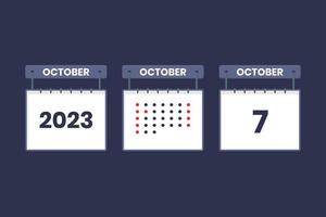 2023 calendar design October 7 icon. 7th October calendar schedule, appointment, important date concept. vector