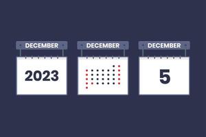 2023 calendar design December 5 icon. 5th December calendar schedule, appointment, important date concept. vector