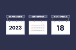 2023 calendar design September 18 icon. 18th September calendar schedule, appointment, important date concept. vector