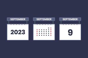 2023 calendar design September 9 icon. 9th September calendar schedule, appointment, important date concept. vector