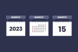 2023 calendar design March 15 icon. 15th March calendar schedule, appointment, important date concept. vector