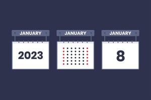 2023 calendar design January 8 icon. 8th January calendar schedule, appointment, important date concept. vector