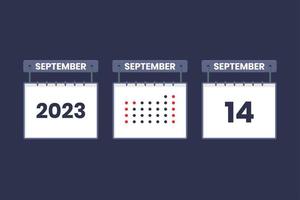 2023 calendar design September 14 icon. 14th September calendar schedule, appointment, important date concept. vector