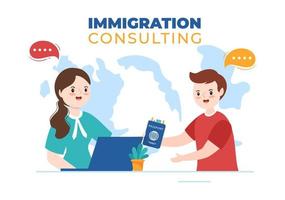 Immigration Consultant Template Hand Drawn Cartoon Flat Illustration Counseling Assistance for Provide Advice to People Who Will Make the Move vector