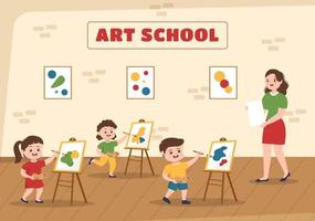 Art School of Painting with Live Model or Object using Tools and Equipment in Template Hand Drawn Cartoon Flat Illustration vector