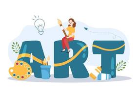 Art School of Painting with Live Model or Object using Tools and Equipment in Template Hand Drawn Cartoon Flat Illustration vector