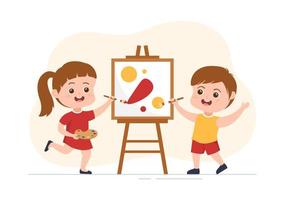 Art School of Painting with Live Model or Object using Tools and Equipment in Template Hand Drawn Cartoon Flat Illustration vector