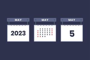 2023 calendar design May 5 icon. 5th May calendar schedule, appointment, important date concept. vector