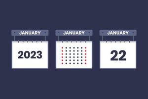 Diseño de calendario 2023 icono del 22 de enero. Calendario del 22 de enero, cita, concepto de fecha importante. vector