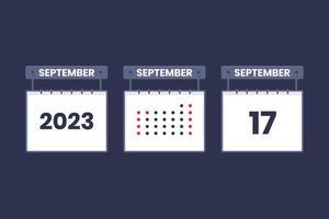 2023 calendar design September 17 icon. 17th September calendar schedule, appointment, important date concept. vector