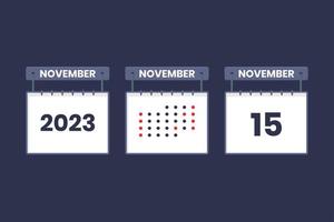 2023 calendar design November 15 icon. 15th November calendar schedule, appointment, important date concept. vector