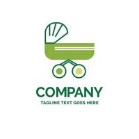 trolly. baby. kids. push. stroller Flat Business Logo template. Creative Green Brand Name Design. vector