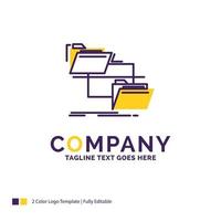 Company Name Logo Design For folder. file. management. move. copy. Purple and yellow Brand Name Design with place for Tagline. Creative Logo template for Small and Large Business. vector