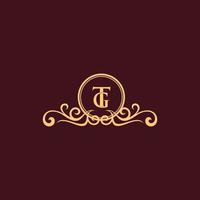 logotipo de monograma de lujo con adorno de letra tg vector