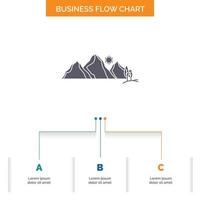 hill. landscape. nature. mountain. scene Business Flow Chart Design with 3 Steps. Glyph Icon For Presentation Background Template Place for text. vector