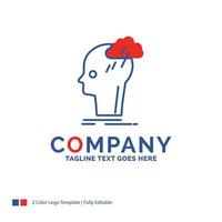 diseño del logotipo del nombre de la empresa para lluvia de ideas. creativo. cabeza. ocurrencia. pensando. diseño de marca azul y rojo con lugar para eslogan. plantilla de logotipo creativo abstracto para pequeñas y grandes empresas. vector