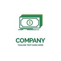 Cash. dollar. finance. funds. money Flat Business Logo template. Creative Green Brand Name Design. vector