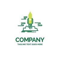 launch. Publish. App. shuttle. space Flat Business Logo template. Creative Green Brand Name Design. vector