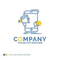 bullhorn. marketing. mobile. megaphone. promotion Blue Yellow Business Logo template. Creative Design Template Place for Tagline. vector