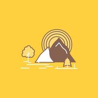 montaña. Cerro. paisaje. naturaleza. icono lleno de línea plana de arco iris. hermoso botón de logotipo sobre fondo amarillo para ui y ux. sitio web o aplicación móvil vector