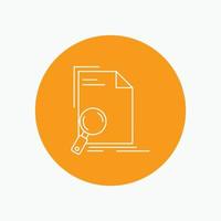 Analysis. document. file. find. page White Line Icon in Circle background. vector icon illustration