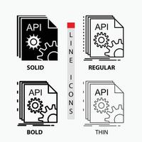 API. aplicación codificación. desarrollador. icono de software en fino. regular. línea en negrita y estilo de glifo. ilustración vectorial vector