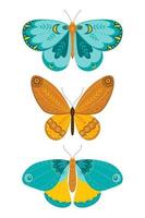 mariposas ambientadas en estilo de dibujo a mano. una variedad de mariposas sobre un fondo blanco. ilustración vectorial vector