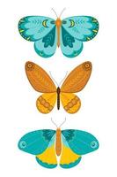 mariposas ambientadas en estilo de dibujo a mano. una variedad de mariposas sobre un fondo blanco. ilustración vectorial vector