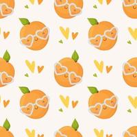 Valentines Day seamless pattern. Cute cartoon apricot with heart glasses. Vector illustration. Great for weaving design, wrapping paper and holiday decoration