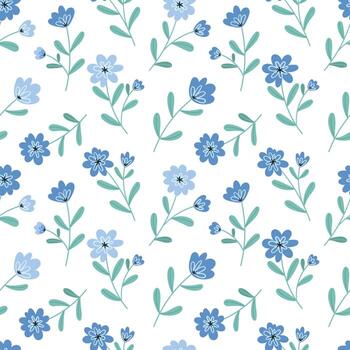 Seamless floral pattern with simple spring flowers on a white background. Vector seamless background, for fabric, wrapping paper, etc.