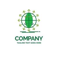 globe. network. arrow. news. worldwide Flat Business Logo template. Creative Green Brand Name Design. vector