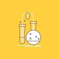 pruebas. química. matraz. laboratorio. icono lleno de línea plana de ciencia. hermoso botón de logotipo sobre fondo amarillo para ui y ux. sitio web o aplicación móvil vector