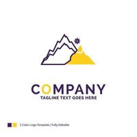 diseño de logotipo de nombre de empresa para montaña. paisaje. Cerro. naturaleza. árbol. diseño de marca púrpura y amarillo con lugar para eslogan. plantilla de logotipo creativo para pequeñas y grandes empresas. vector