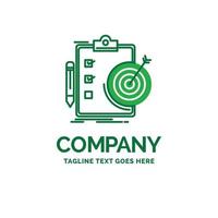 goals. report. analytics. target. achievement Flat Business Logo template. Creative Green Brand Name Design. vector