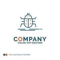 Bug. bugs. insect. testing. virus Logo Design. Blue and Orange Brand Name Design. Place for Tagline. Business Logo template. vector