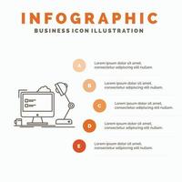 workplace. workstation. office. lamp. computer Infographics Template for Website and Presentation. Line Gray icon with Orange infographic style vector illustration