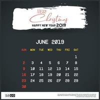 June 2019 New year Calendar Template. Brush Stroke Header Background vector