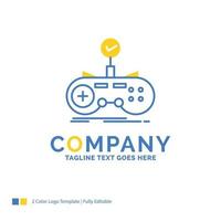 Check. controller. game. gamepad. gaming Blue Yellow Business Logo template. Creative Design Template Place for Tagline. vector